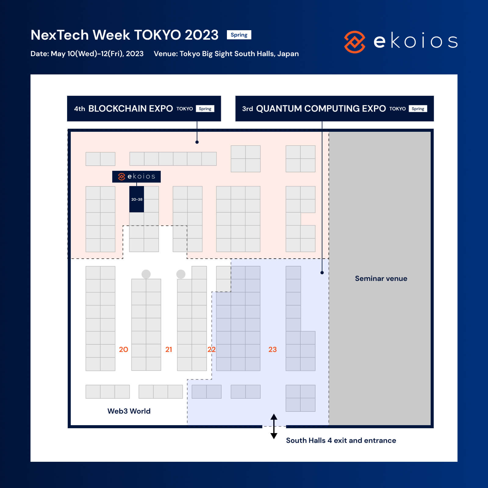 Ekoios's booth location at the Blockchain Expo 2023